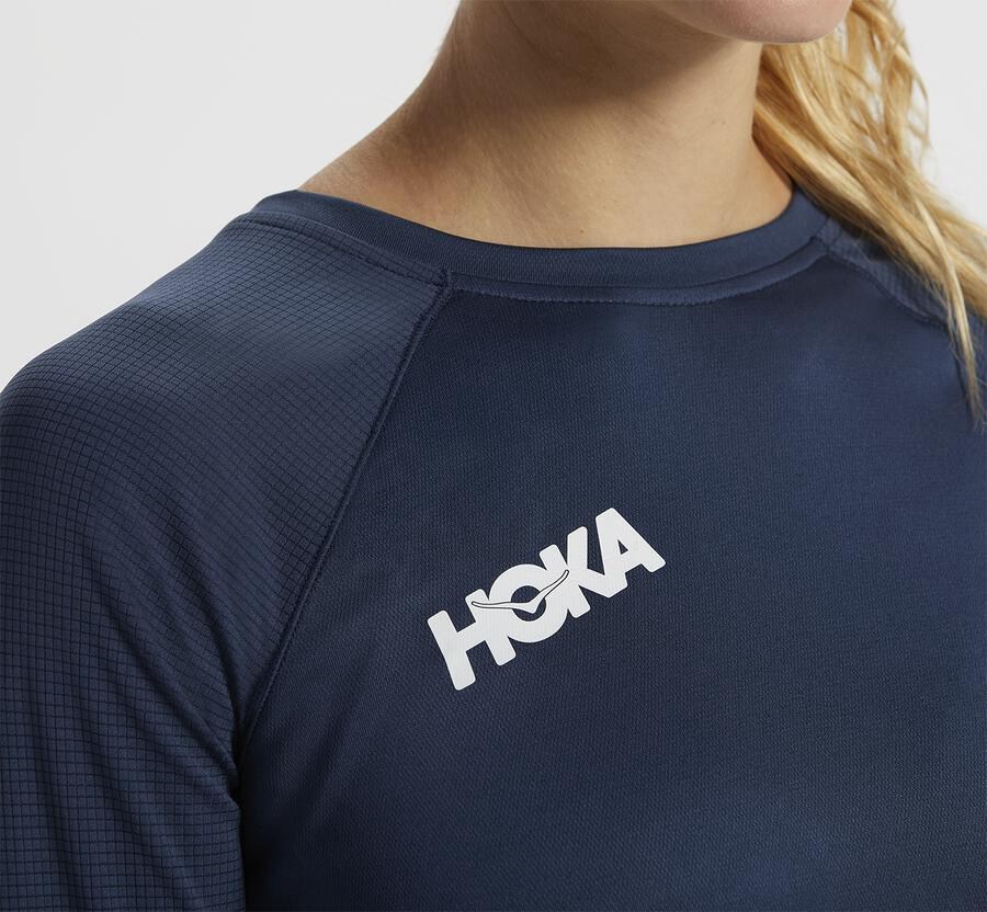 Hoka One One Womens Tops - Performance 3/4 Sleeve - Navy - PBZS93650